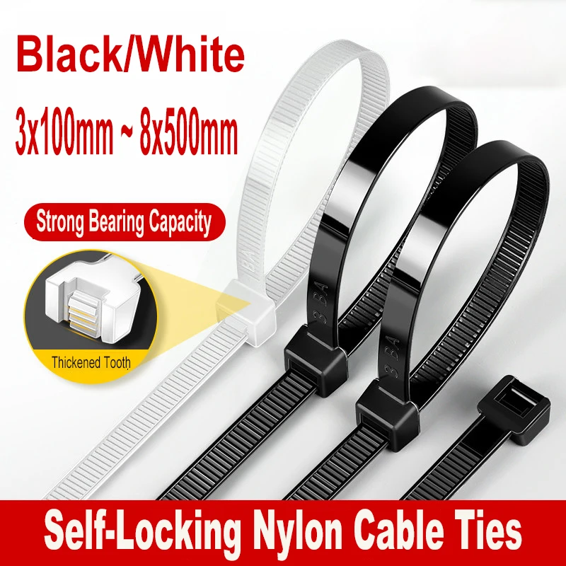 

Self-locking Cable Tie,Nylon Tie,Zip Ties White/Black Plastic Strong Snap High Temperature Resistant Twine Tie Wire Tie