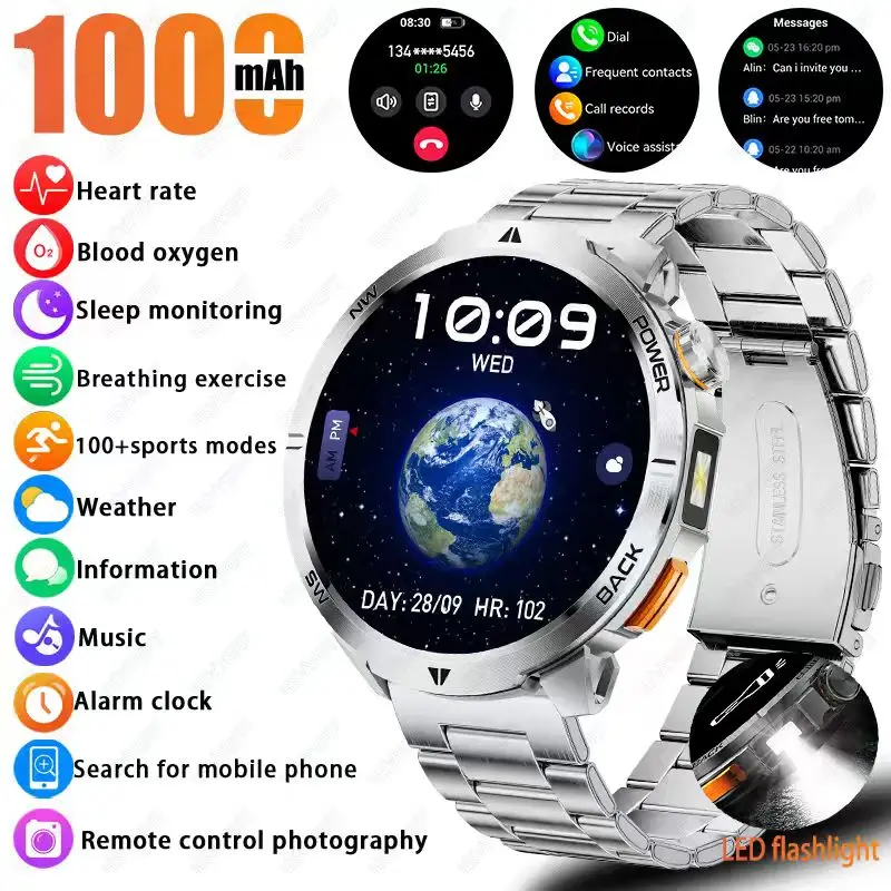 2026 new men's smartwatch, 1000mAh battery,standby for 100 days, over 120 sports modes, wireless calling,outdoor fitness tracker