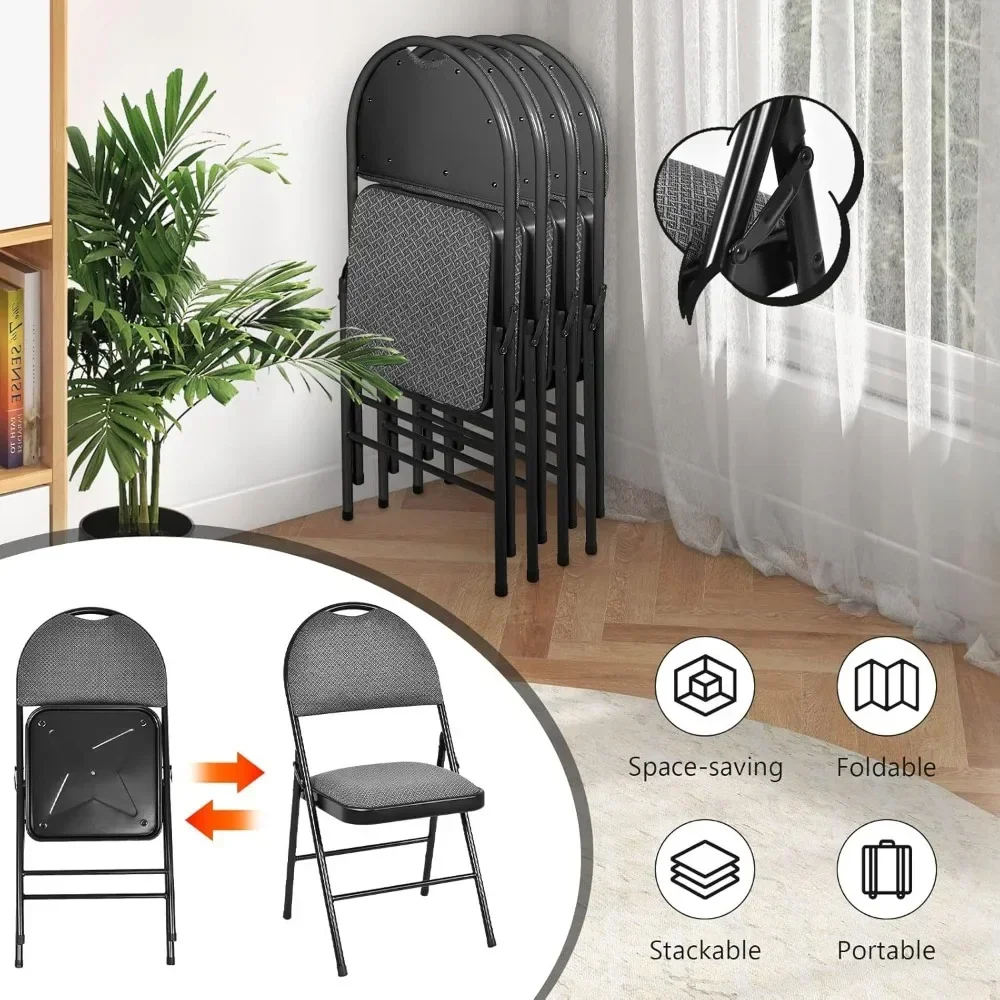 6-Pcs Folding Chairs Set with Upholstered Seat, Non-Slip Footpads, Commercial Guest Chairs, Pack of 6 Chair for Events,Grey