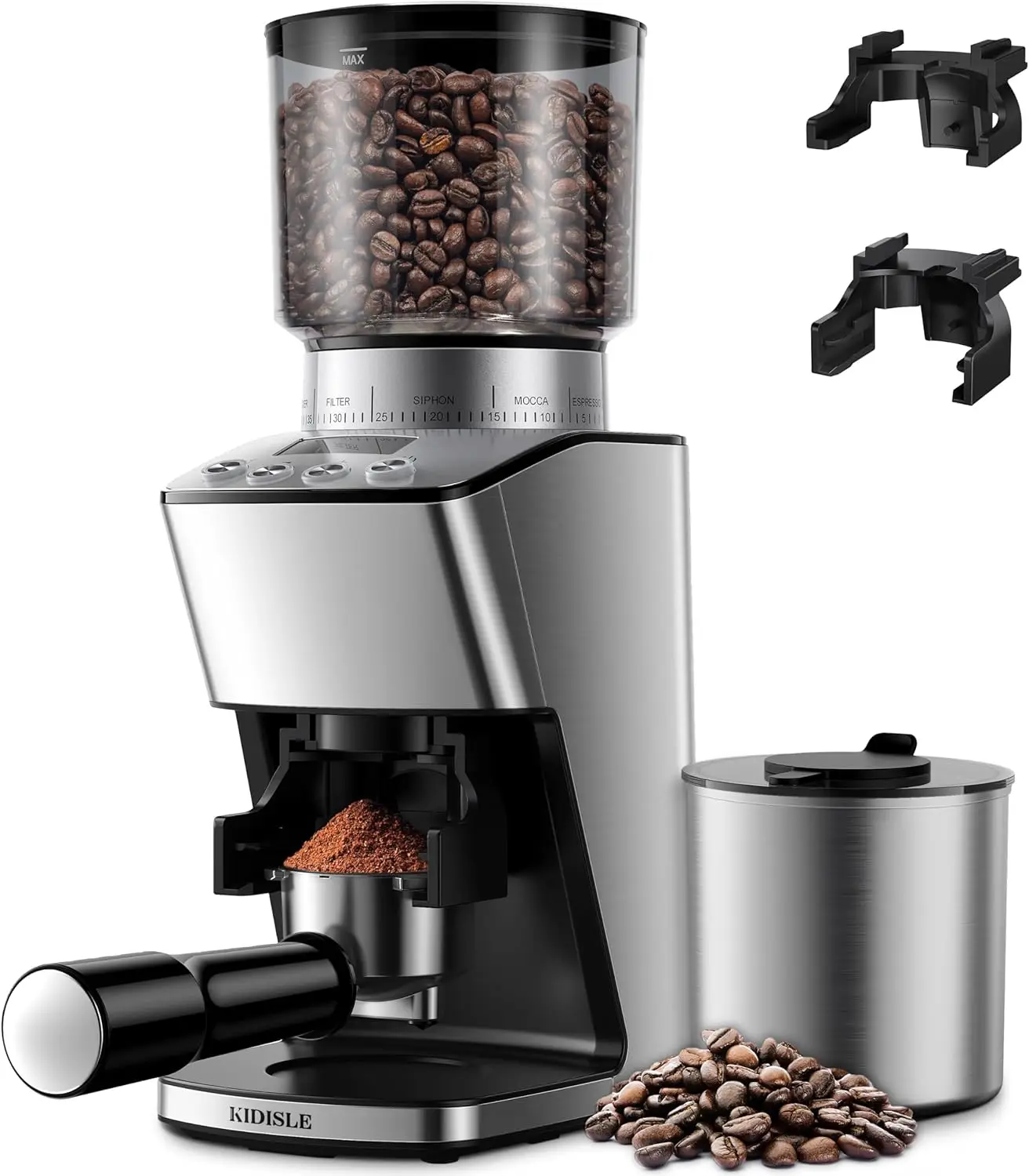 

Electric Conical Burr Coffee Grinder for Espresso, 51 Settings, Precision Timer, Stainless Steel Container
