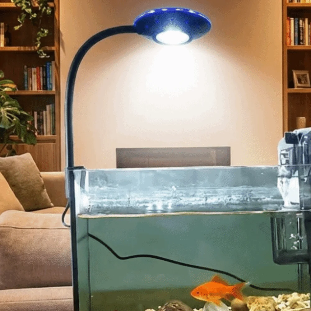 UFO Shape Fish Tank Clip Lamp Flexible Stem Color-changing Aquarium Decorative Light USB-Plug Adjustable Brightness