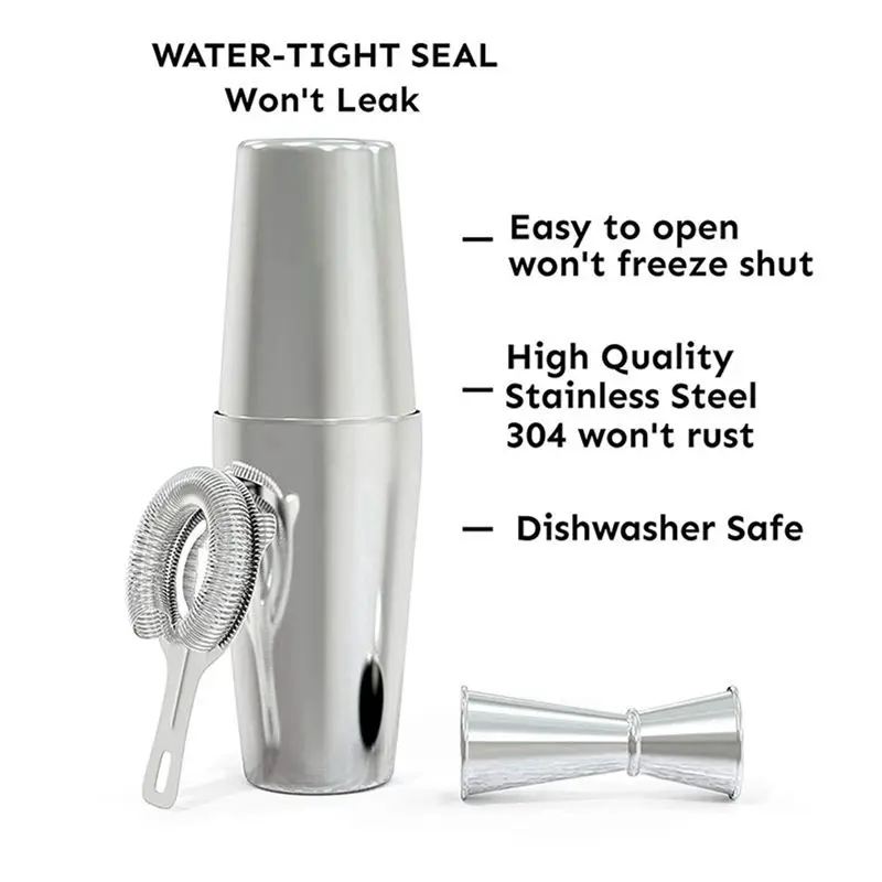 A36T-Cocktail Shaker Set: Professional Boston Shaker, Cocktail Strainer And Jigger Set. 8 Piece Premium Stainless Steel