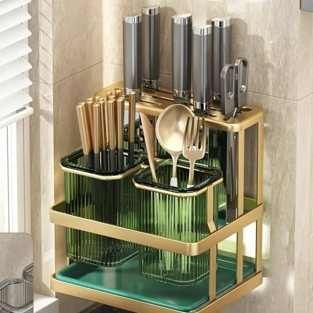 

Настенная многофункциональная сушилка для кухонной утвари из углеродистой стали с защитой от плесени, экономящая место, с держателем для палочек, для кухонной раковины