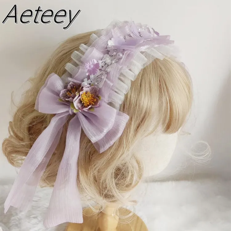 Kawaii Princess Lolita Headband Lace Pearl Headband Headgear Bow Flower Head Flower Hairpin Hair Accessories for Girls Clips