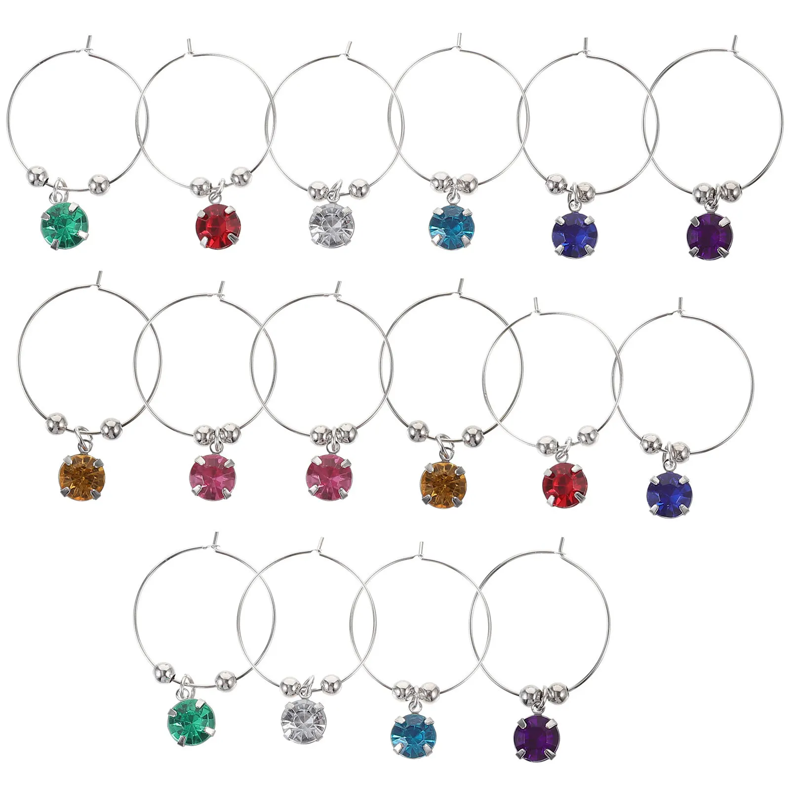 

16Pcs Wine Glass Charms Premium Hanging Rings with Colorful Rhinestones for Gathering Decoration Label Markers Glass Identifiers