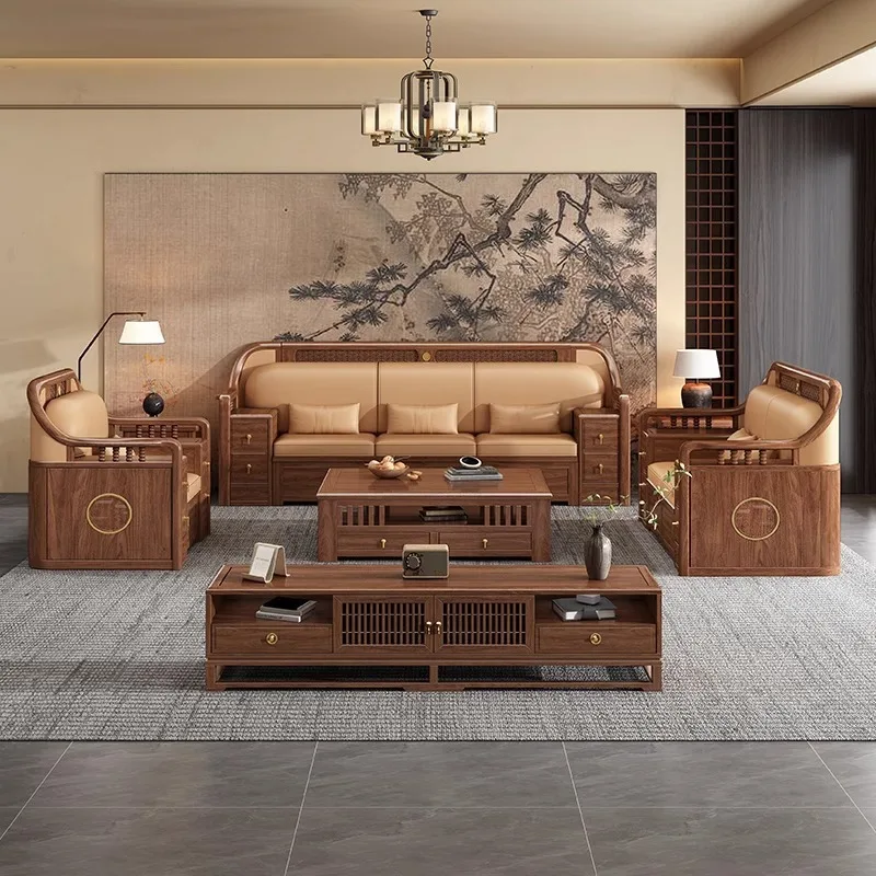 New Chinese solid wood, black walnut sofa, winter and summer dual-use, high box storage