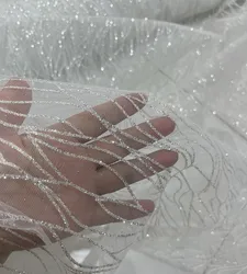 1Meter Sparkly Silvery Glitter Shiny Net Tulle Mesh Lace Fabric Bride Wedding Dress Lace Shiny Material