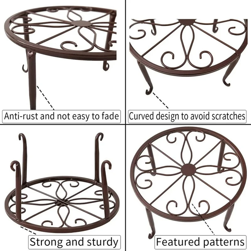 2PCS Metal Potted Plant Stand Flower Pot Round Rustproof Iron Planter Holder Rack Heavy Duty Wrought Iron Flower Pot Durable