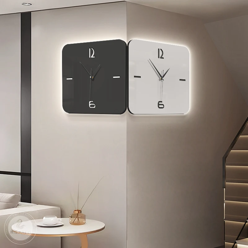 

Modern Dual-Sided Wall Clock Minimalist Corner Clock Hanging Art Timepiece Silent Decor Clock for Space-Saving Living Room