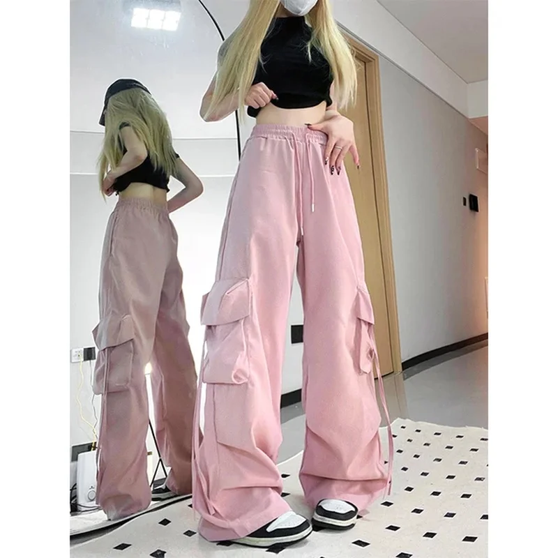 Y2K Cargo Pants Women Streetwear Oversized Wide Leg Sweatpants Harajuku Big Pockets Joggers Bf High Waist Baggy Sports Trousers