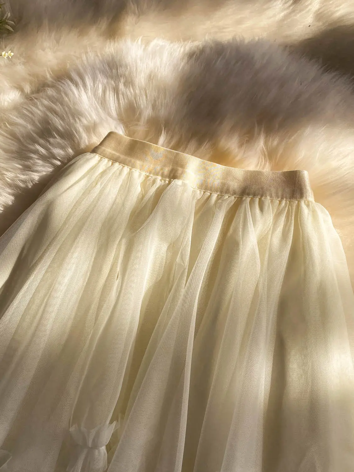 Women's Apricot Mesh Midi Skirt Vintage Y2K Gyaru A-Line Skirt Fashion Korean Style Elegant Ruffled Long Skirt for Women Summer