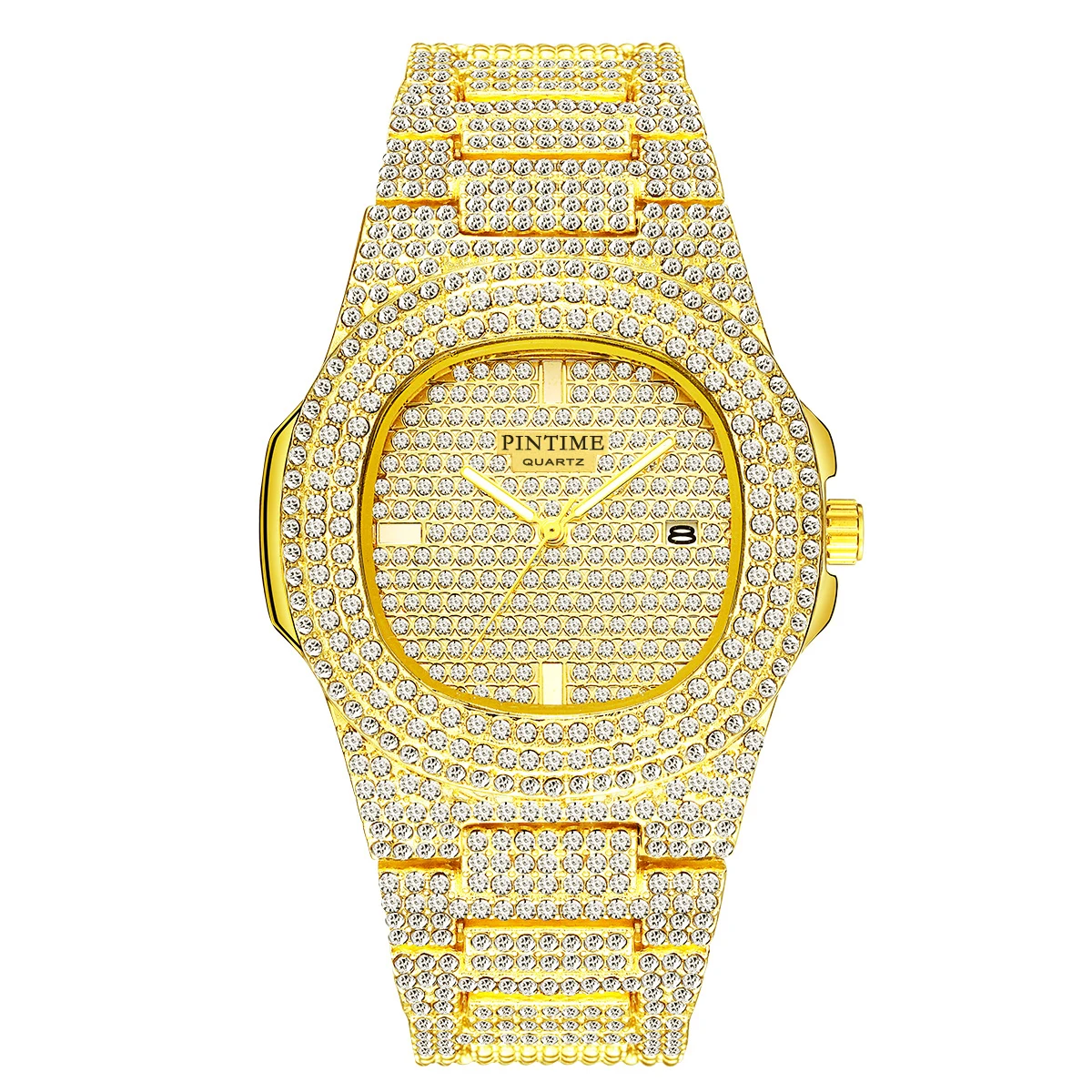 

PINTIME Fashion Men Women Diamond Bling Iced Out Gold Watch Luxury Quartz Casual Dress Business Wrsitwatches Gift Clock Montre