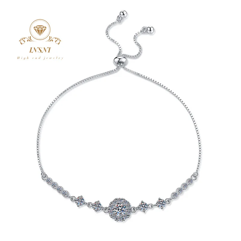 0.5ct D Color Moissanite S925 Silver Round Baguette Adjustable Bracelet   Certified Korean Minimalist Trendy Accessories