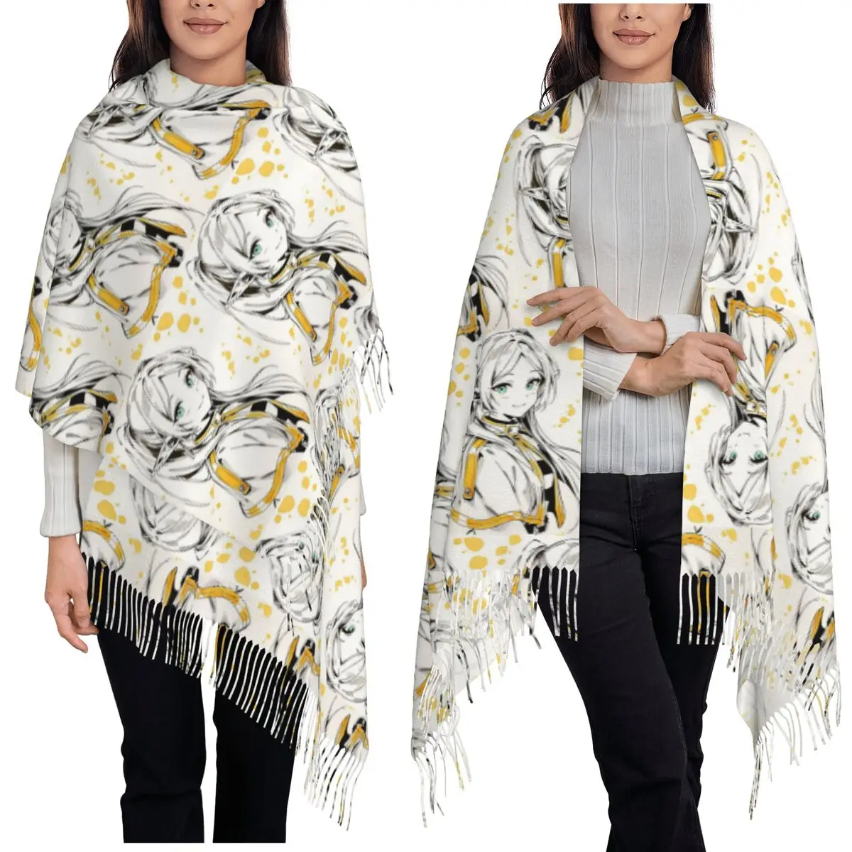 Frieren Beyond Journey's End Anime Scarf Tassel Scarves Women Soft Warm Shawls and Wraps Long Fall Winter Shawl Wrap