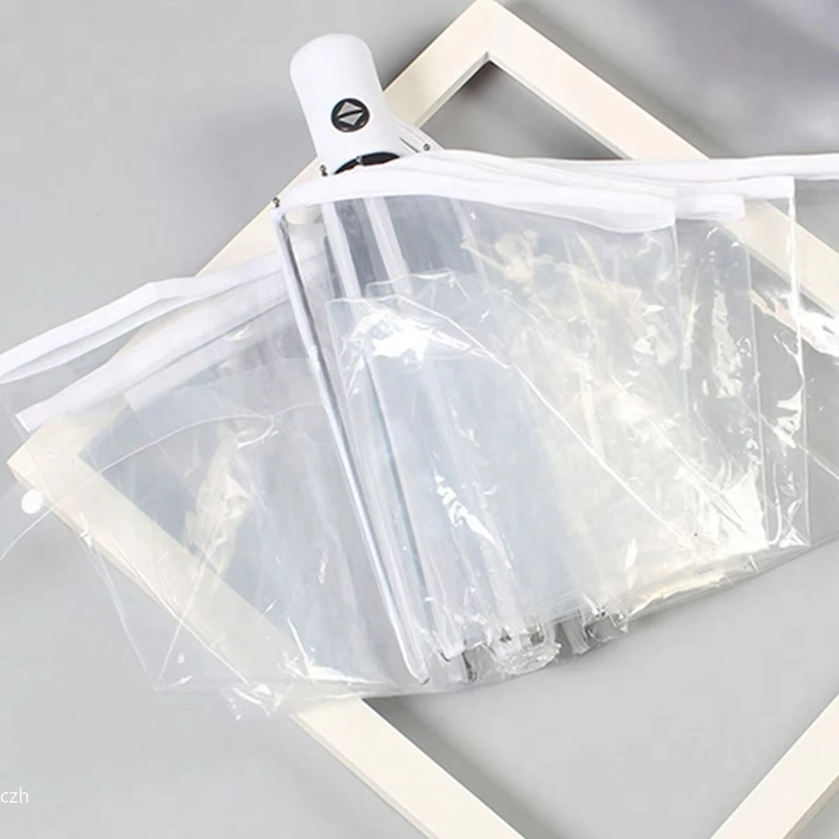 1pc-Korean Transparent Umbrella Folding Automatic Open And Close Umbrella Mori Three-fold Student Sunny Umbrella