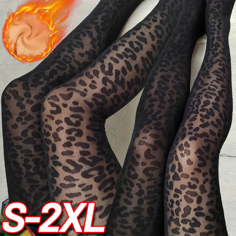 

Winter Plush Leopard Print Pantyhose Stocking Retro Simple High Elastic Pantyhose Women Gothic Sexy Thick Thermal Tights Legging