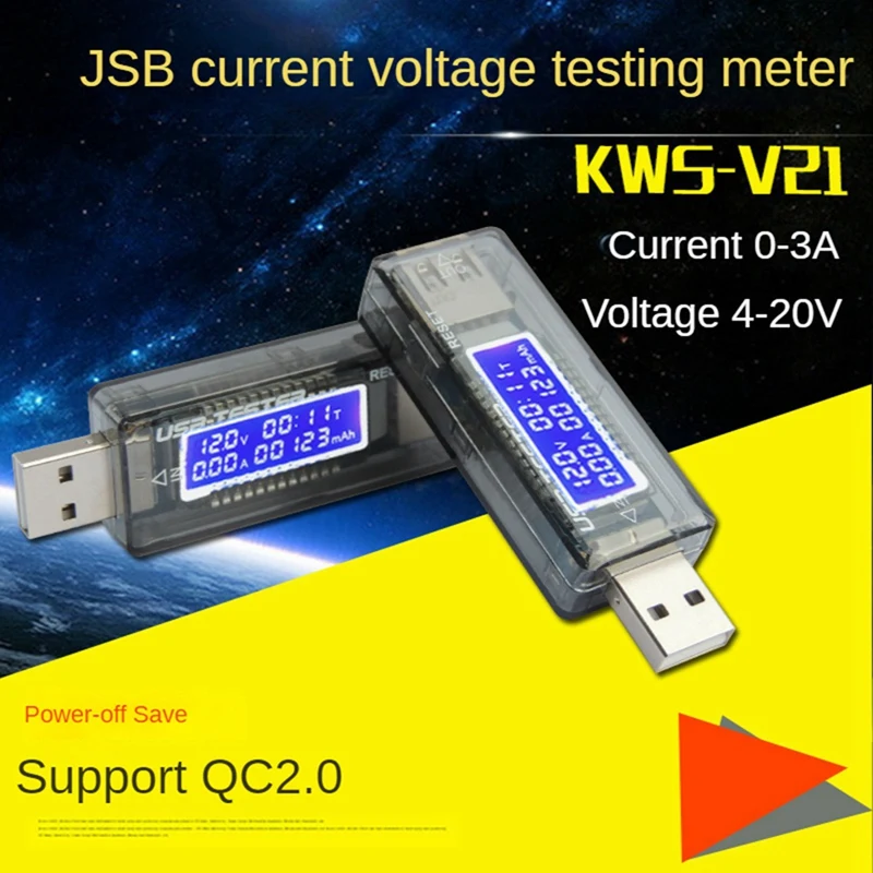 DC Mobile Power Charging Current Voltage Digital Monitor USB Tester Current 0-3A Voltage 4-20V Dual Meter Display-AT48