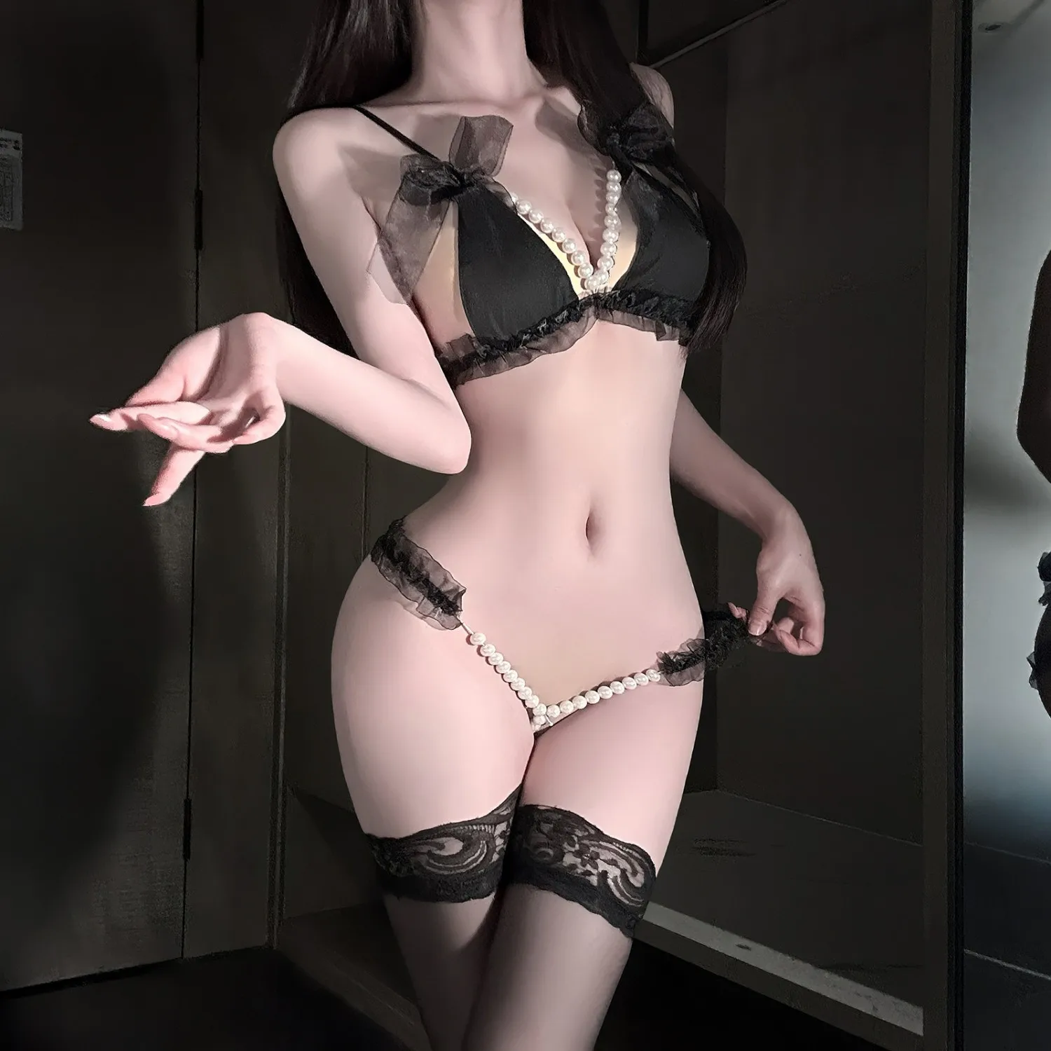 Sexy Female Lingerie Free Size Lace Three-point Big Pearl Tempting Thong Backless Passionate Women Erotic Underwear New Arrival