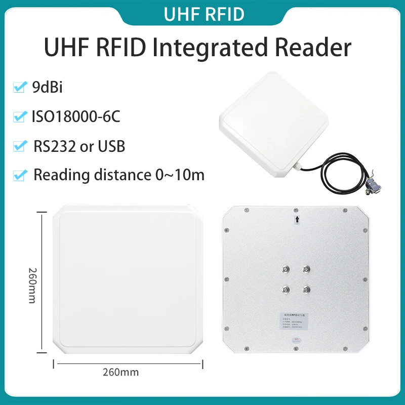 9dBi طويلة المدى قارئ RFID USB UHF RFID قارئ متكامل 0-10 متر مسافة RS232 UHF قارئ RFID لإدارة المركبات