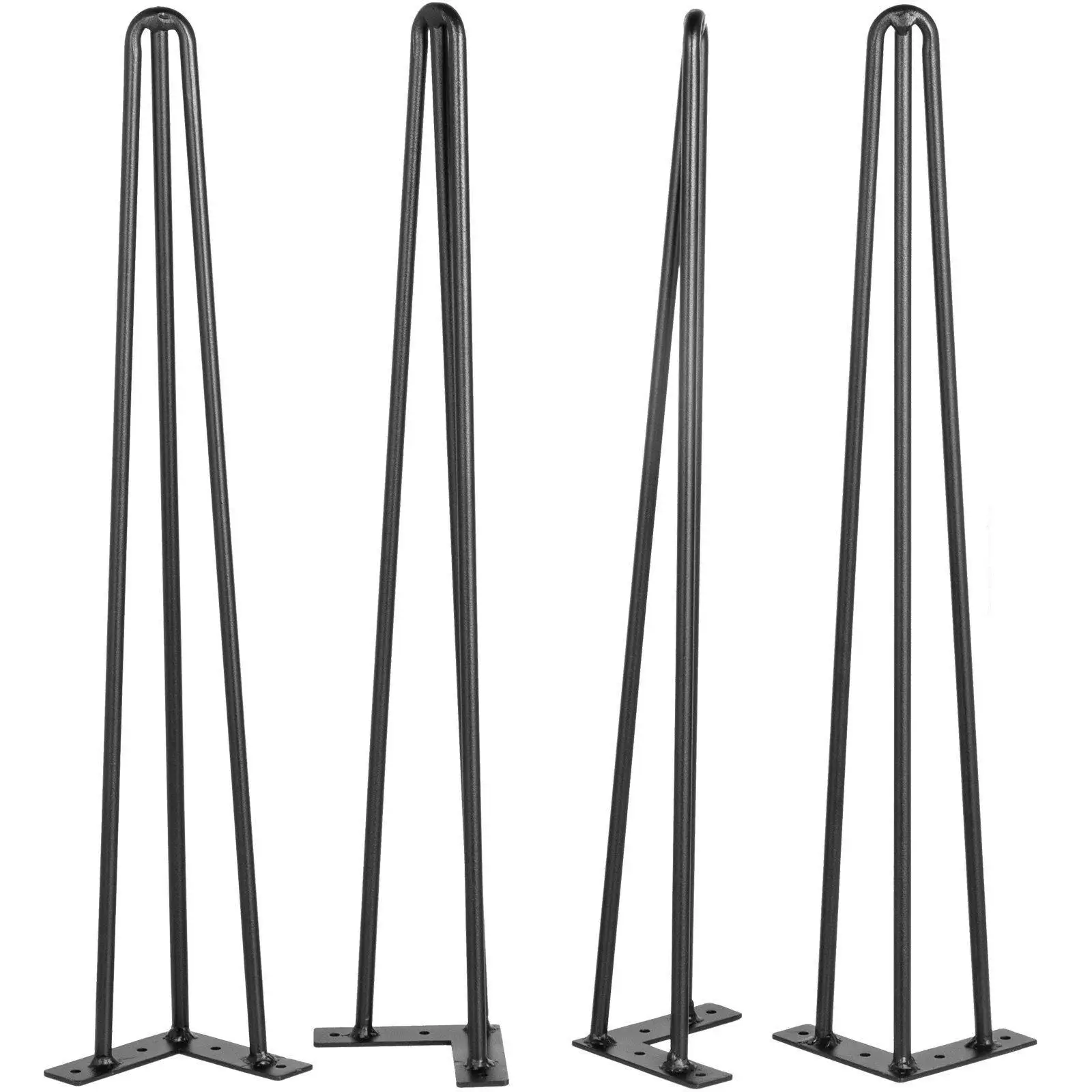 Adjustable Placement Hairpin Legs 20in 4 Piece Set 3 Rod 880lbs Support Black Coated Steel Furniture Hardware Kit