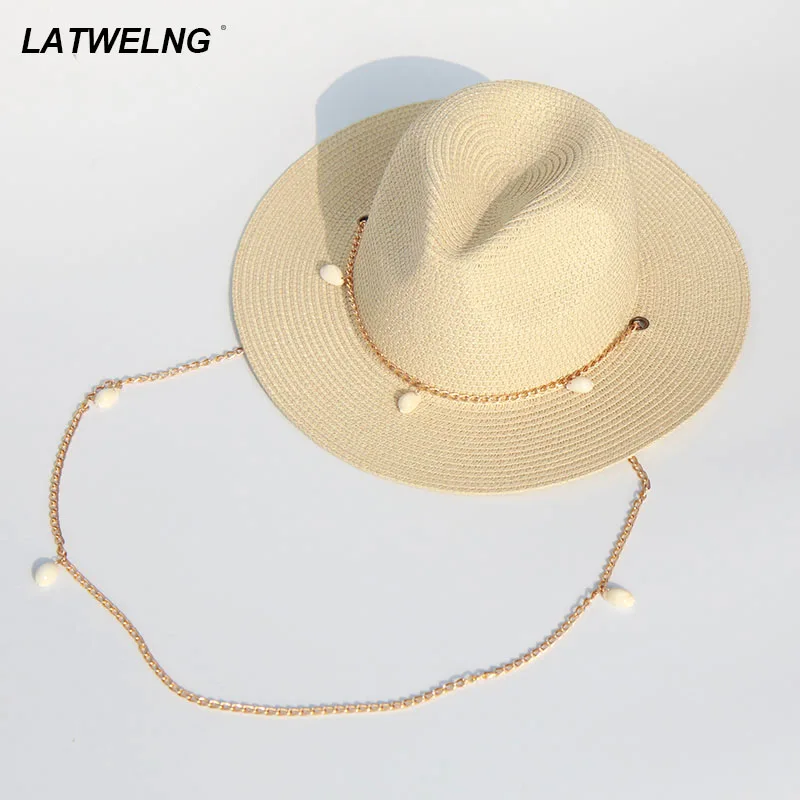 

2022 Designer Chain Panama Hats For Women Fashion Shell Beach Hats Boat Sun Hats Ladies Summer Vacation Gifts Wholesale