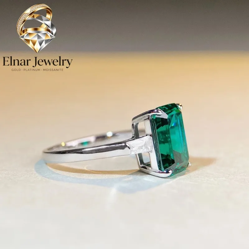 

Elnar Jewelry Luxury Solid Platinum PT950 Women's Emerald Cut Diamond Ring Square Moissanite Diamond Ring