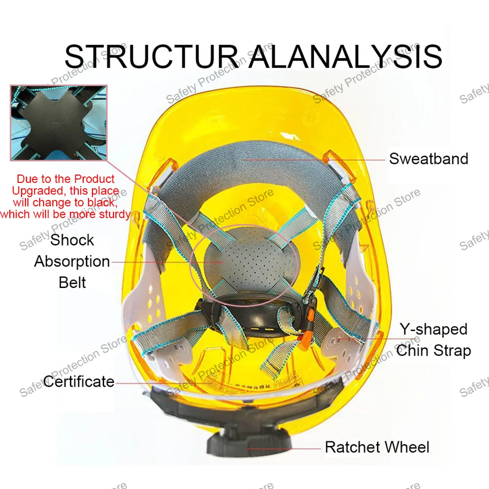 투명한 건설 안전 헬멧, 등반 스틸잭 작업자 보호 벤트 하드 햇, 야외 작업장 머리 보호