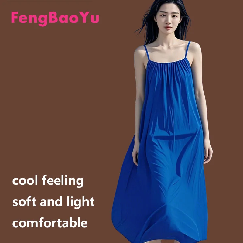 

Хлопково-шелковое платье без бретелек Feng Baoyu для женщин, летнее, пляжное, для отпуска, длинное, удобное, для дома и сна