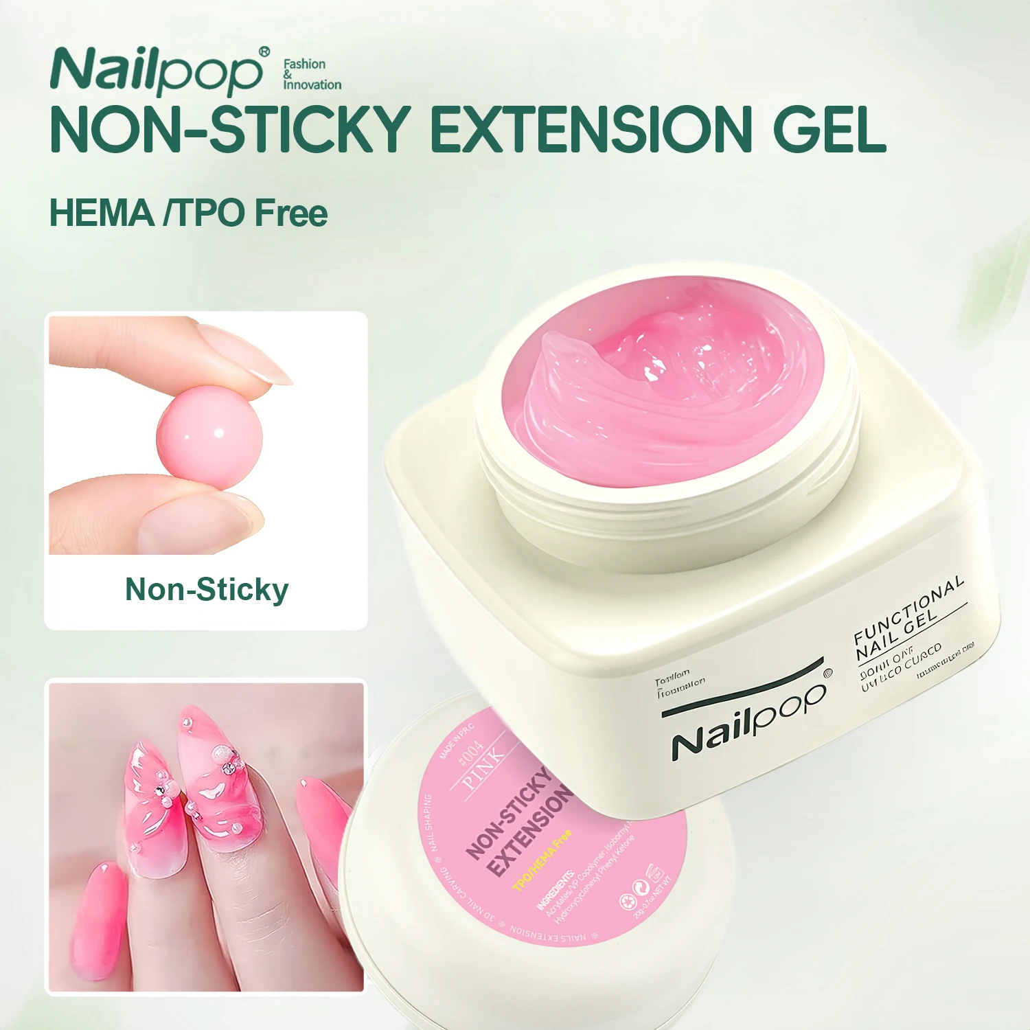 Nailpop No TPO/HEMA Non-Sticky Extension Gel for Nails Art Manicure Sculpting UV LED Curing Easy Custom Patterns to Use Art DIY