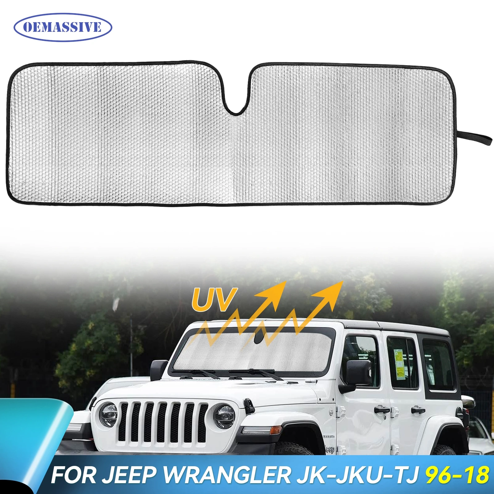 

For Jeep Wrangler JK-JKU-TJ Sun Visor Windshield Sun Shade Cover UV Heat Protector Fit 1996-2000 2001 to 2018 2/4 Door Models