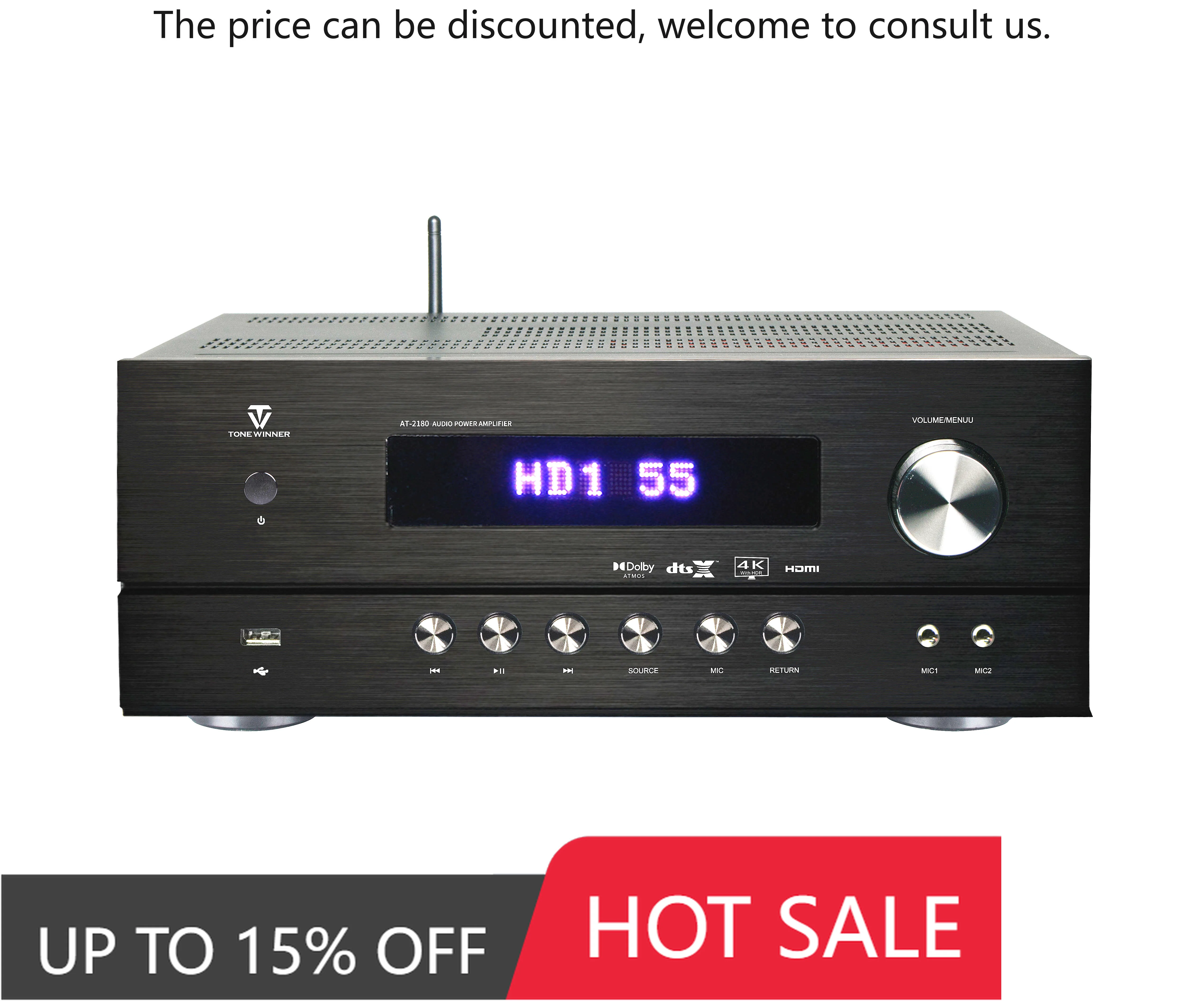 Tonewinner AT-2180 4K AV-versterker Dolby Atmos Ondersteuning ARC Bluetooth Karaoke APP Controleversterker