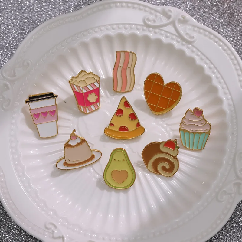 Mini Food Enamel Pins Custom Coffee Cake Dessert Brooches Lapel Badges Afternoon Tea Funny Jewelry Gift for Kids Friends