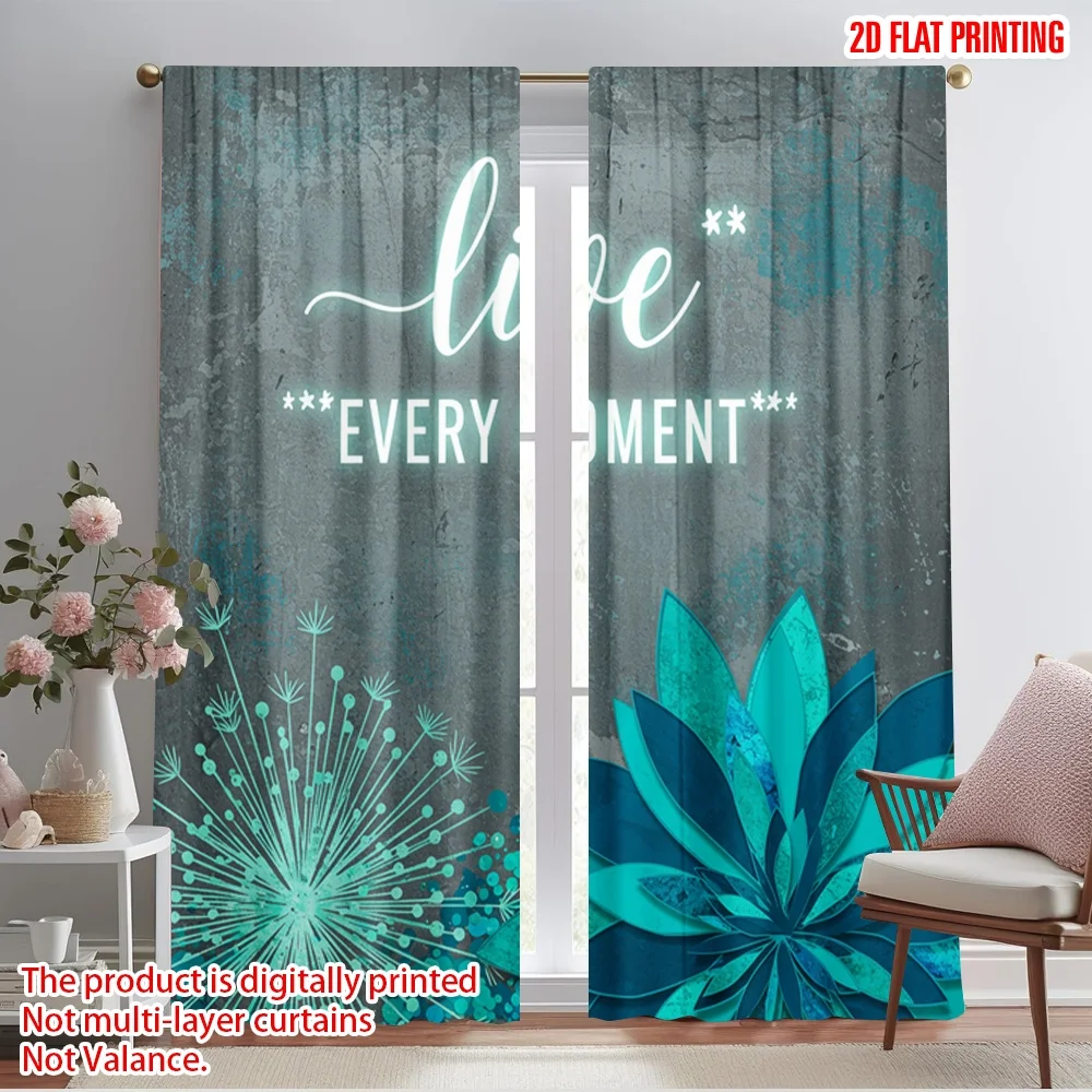 

2pcs 2D flat printing Party Curtain Live Every Moment Polyester Without Electricity Family Party Perfect for Living Room Outdoor