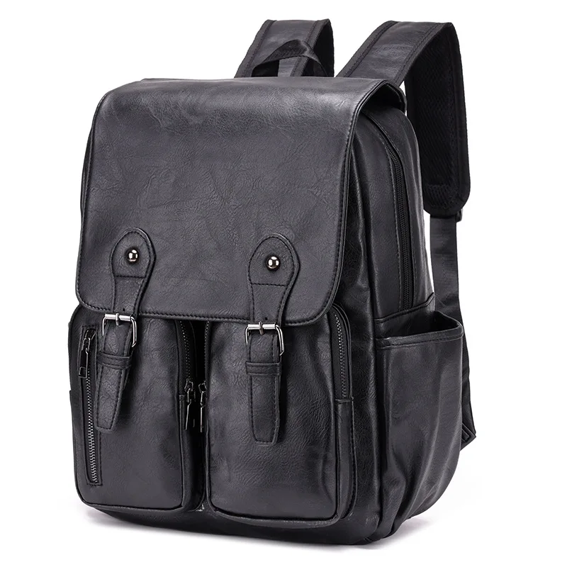 Vintage Large Capacity Men's Backpack Luxury PU Leather Travel Backpack Waterproof Computer Laptop Bag Business Male School Bag