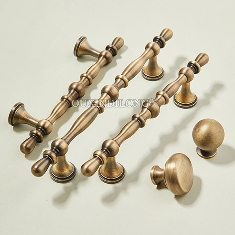 Retro 10PCS Solid Brass Antique Furniture Pulls Handles Drawer Knobs Cupboard Wardrobe Closet Dresser Shoe Cabinet Pulls Knobs