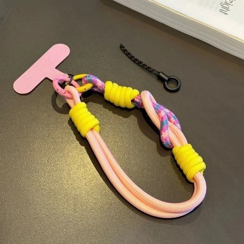 5 قطع ملونة المنسوجة قصيرة الهاتف الحبل معصمه مزدوجة حبلا آمنة المشبك حلقة رئيسية سلسلة المحمول الناقل #4