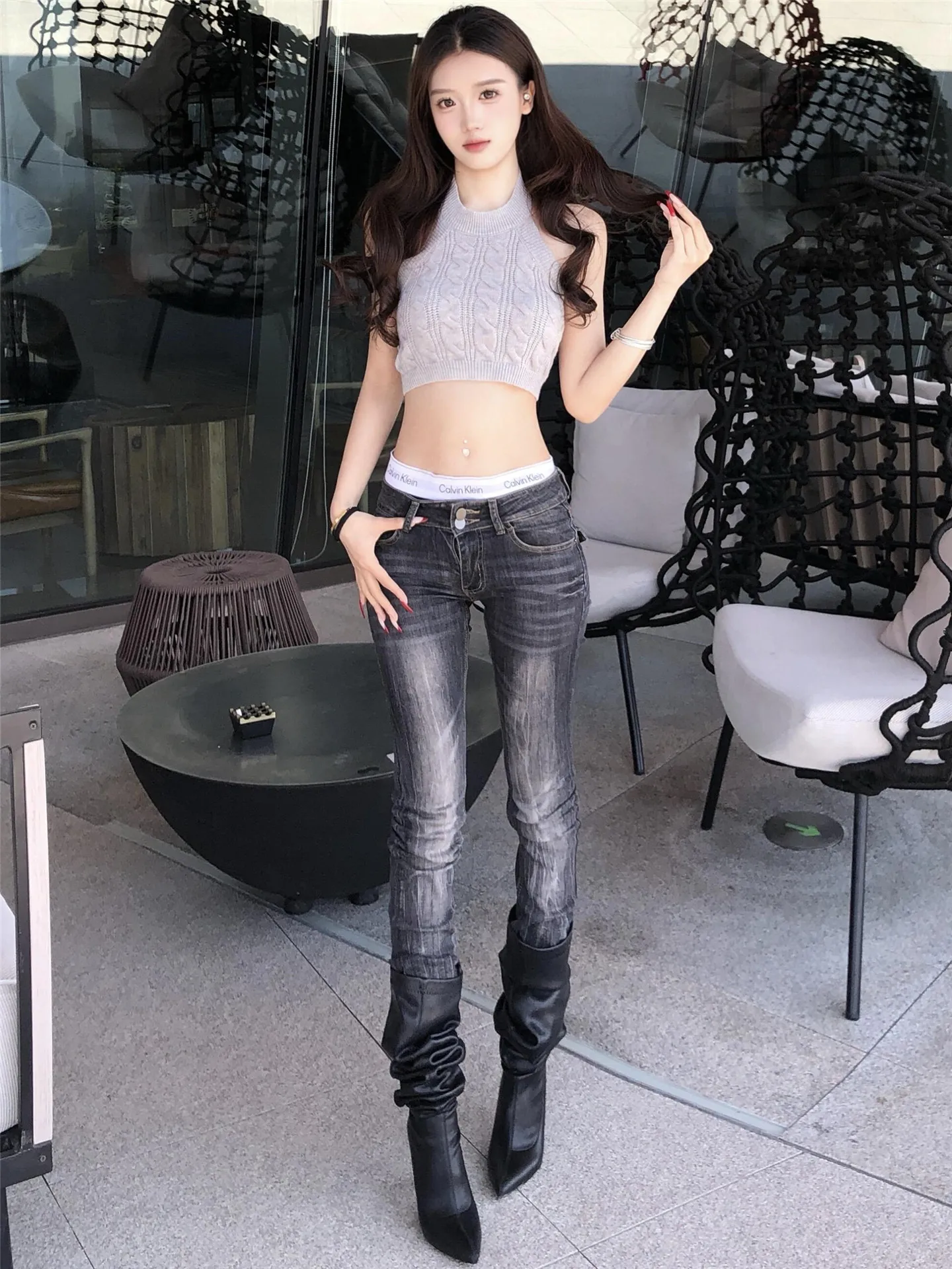 

Low Waist Bell Bottom Denim Jeans Women's Summer Slimming Scratch Design Sensation Street Style Hot Girl Black Jeans