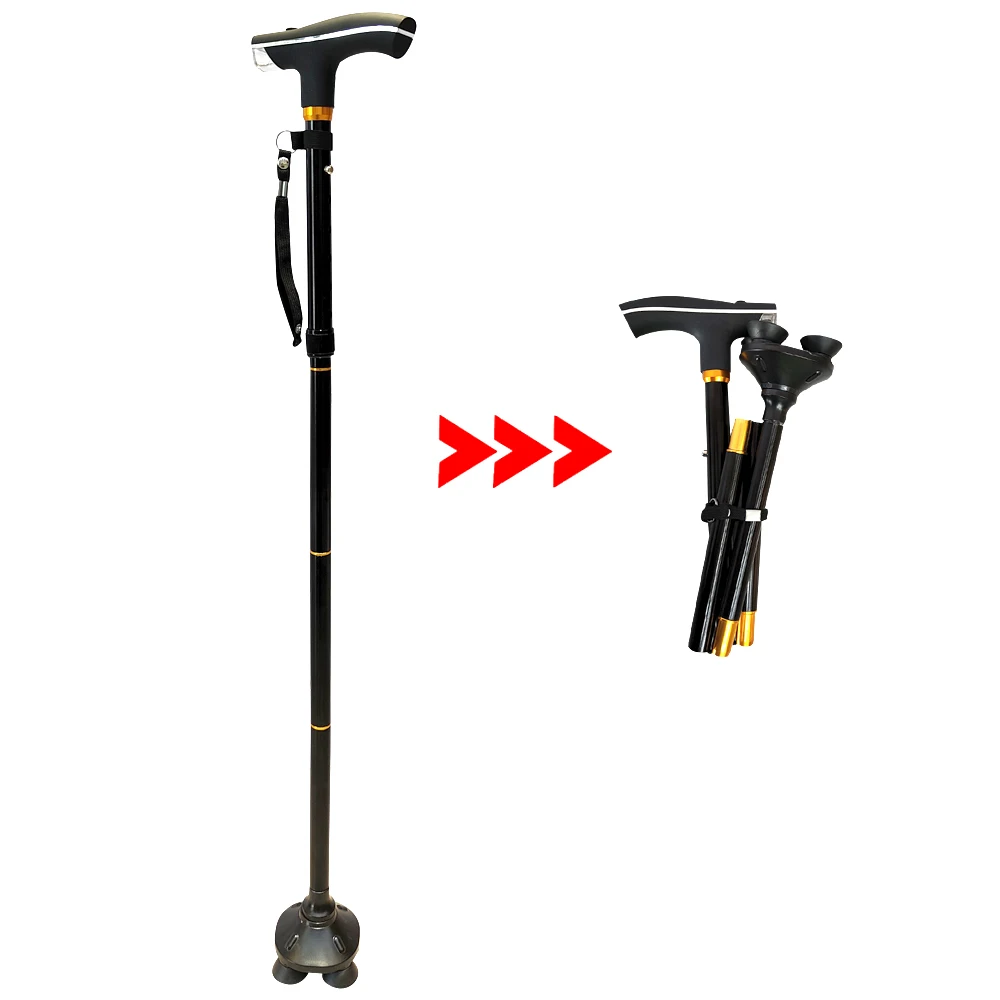 

Folding Cane with 5 Gear Foldable Walking Stick Anti-Slip Lightweight Disability Aluminium Cane Torch Adjustable