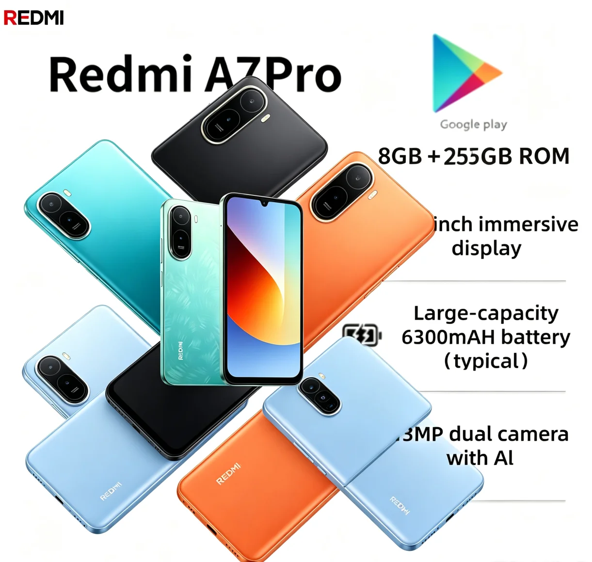 2026 Practical Choice Redmi A7Pro Unlocked Gaming‑Capable Smartphone 8GB RAM 256GB ROM 6.9 Inch FHD+ Full‑View Screen MediaTek