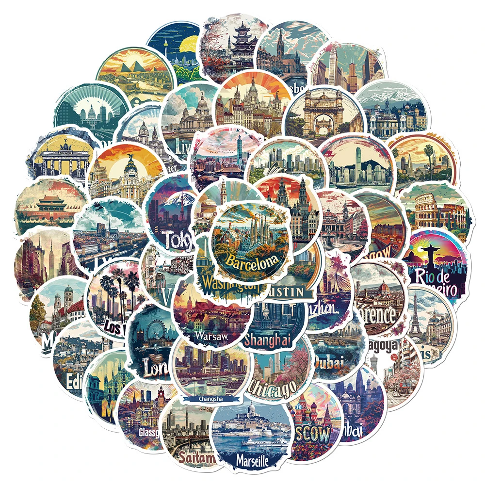 10/30/50pcs World Famous Travel City Stickers Landmark Buildings Scenery Decals DIY Luggage Phone Skateboard Waterproof Sticker