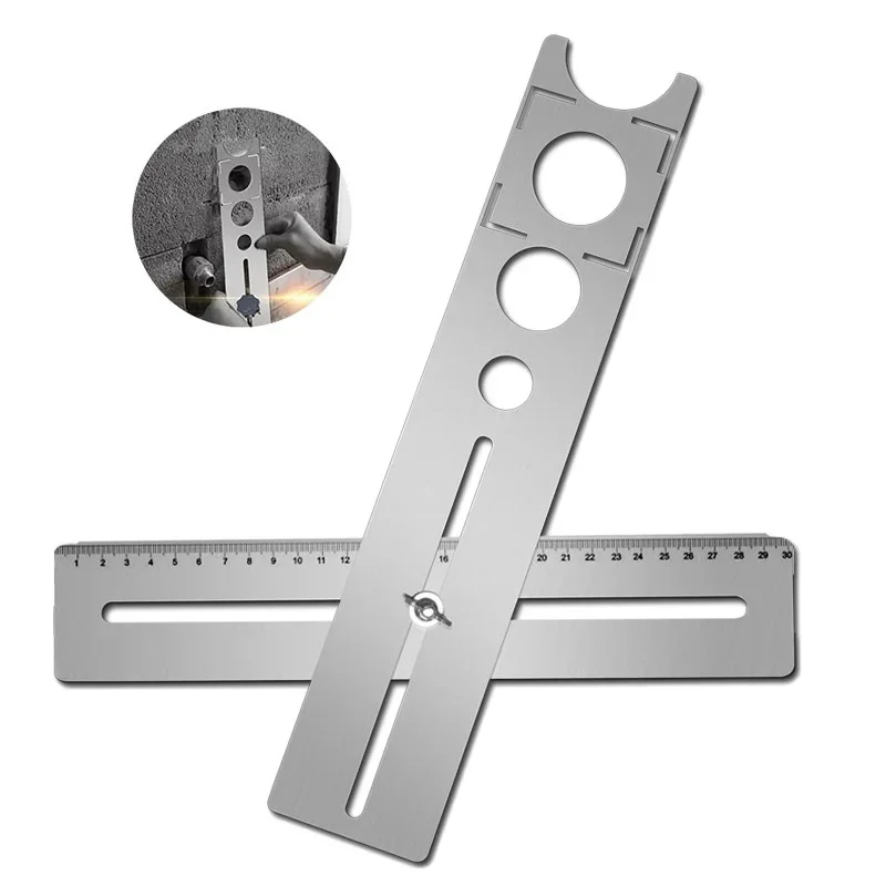 Multi-Functional Stainless Steel Ceramic Tile Hole Locator Ruler Adjustable Punching Hand Tool for House Decorated Work