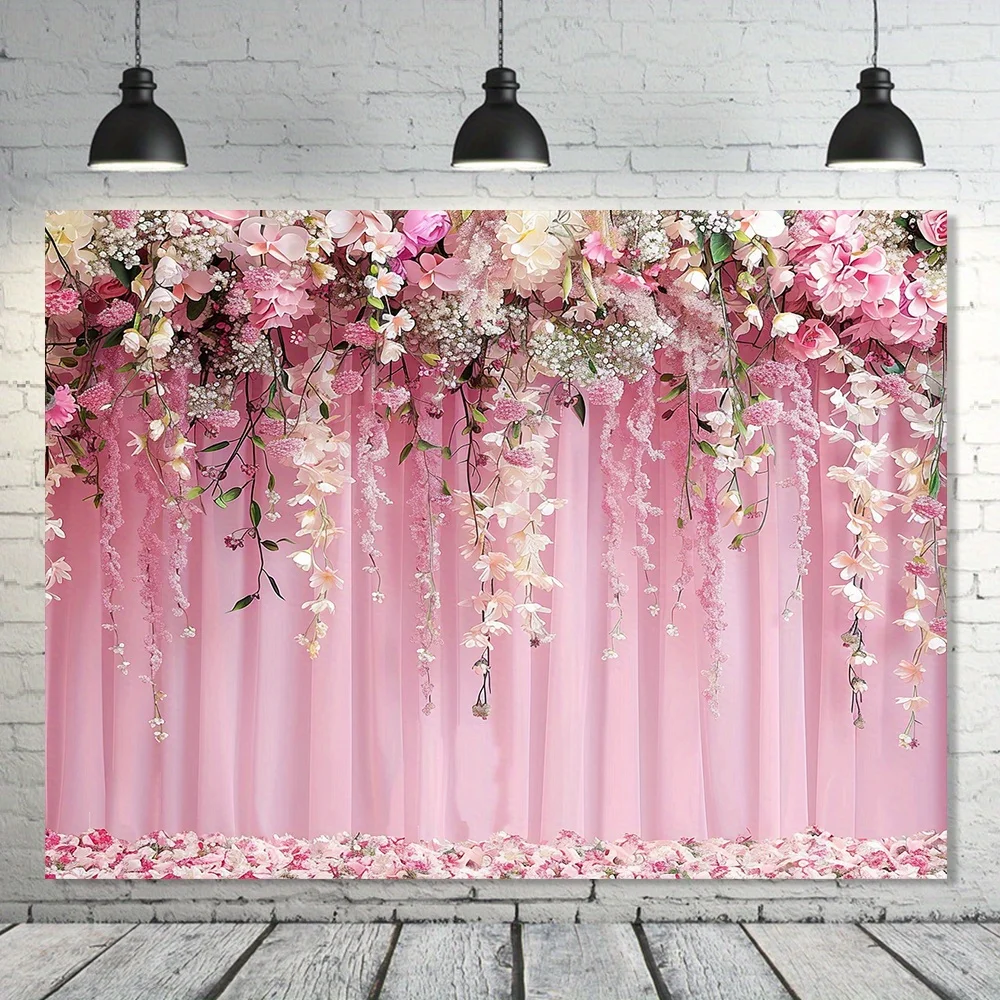 Wedding Pink Flower Background Cloth Romantic Bride Flower Wall, Rose Photography Background Carpet