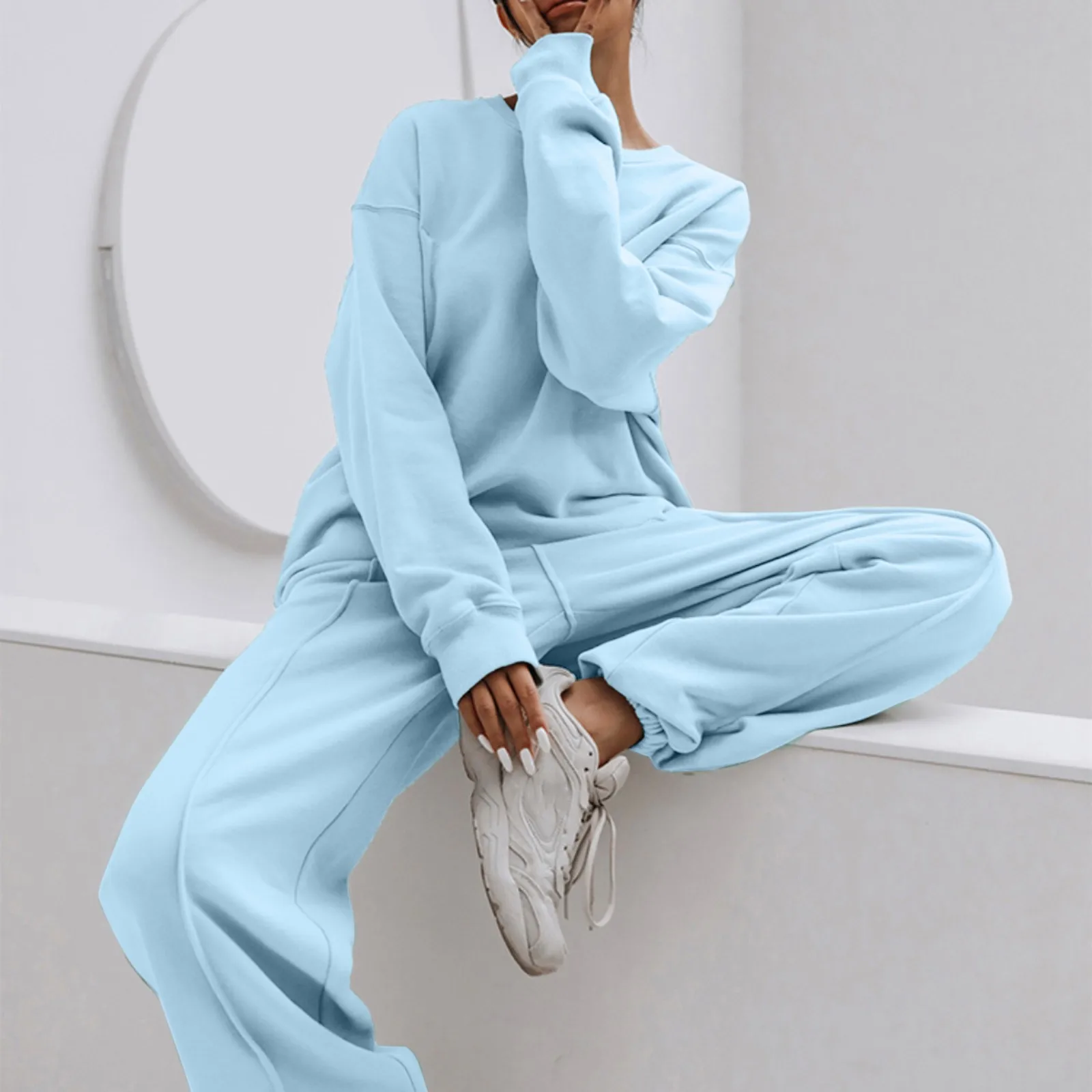 Women Tracksuit Suit Sportwear Two Piece Sets Long Sleeve Pullovers Sweatshirt+Elastic High Waist Jogging Pants Set Spring Fall