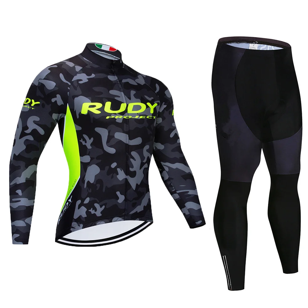 RUDY Long Cycling Sets - Men's Breathable Quick-Dry Compression Shorts with 19D Padded Cycling Socks And Jersey Set