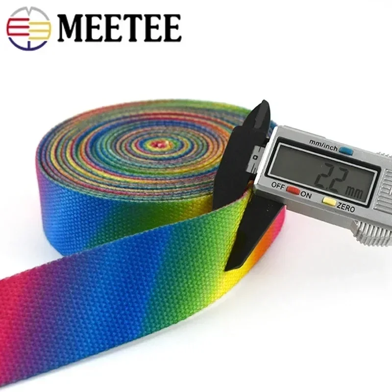 2/5M Meetee 25/30/36mm 2mm Thick Rainbow Printed Nylon Webbing Canvas Bag Strap Ribbon Tape Garment Belt Decor Band Accessories