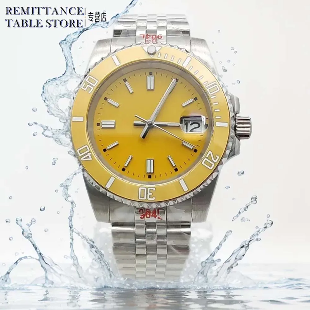 Automatic Men\'s Waterproof Mechanical Watch NH35 Movement Yellow Aseptic Dial Sapphire Glass Casual Fashionable Men\'s Watch