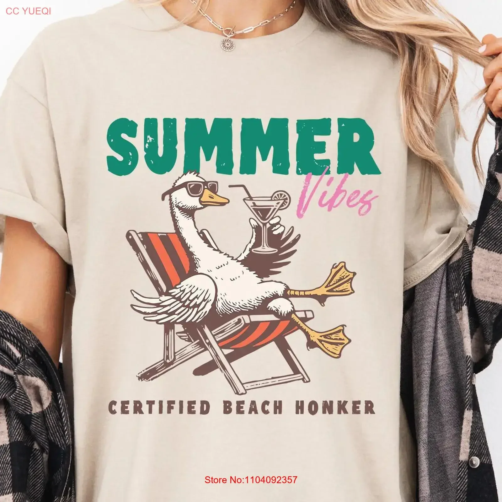 Summer Goose T Shirt Vibes Sunshine For Beach Lovers Holiday Duck Lover vintage Washed designer clothes fashion Slightly