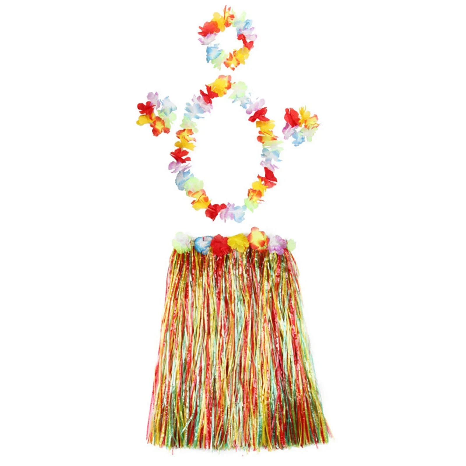 Hawaiian Fancy Dress 5Pcs Set Aloha Outfit Includes Hula Grass Skirt Flower Garland Bra Perfect for Beach Parties & Luau Party