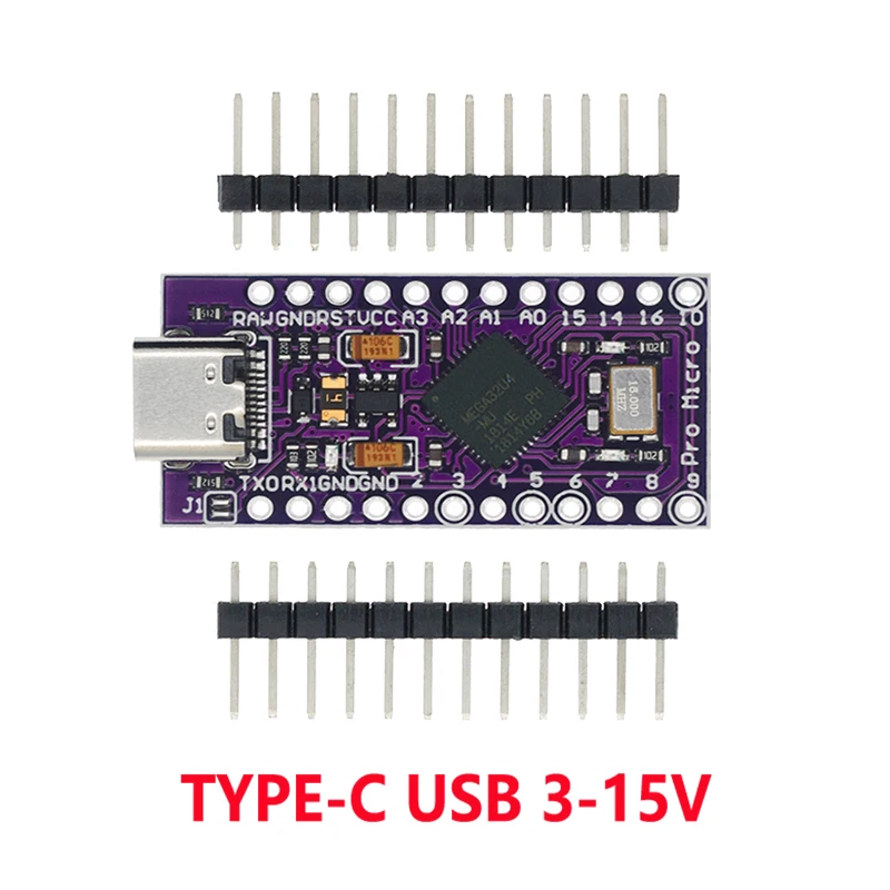 Pro Micro ATMEGA32U4 5V/16MHZ module Met de bootloader voor arduino MINI USB/Micro USB/TYPE-C met 2 rij pin header voor arduino - afbeelding 1