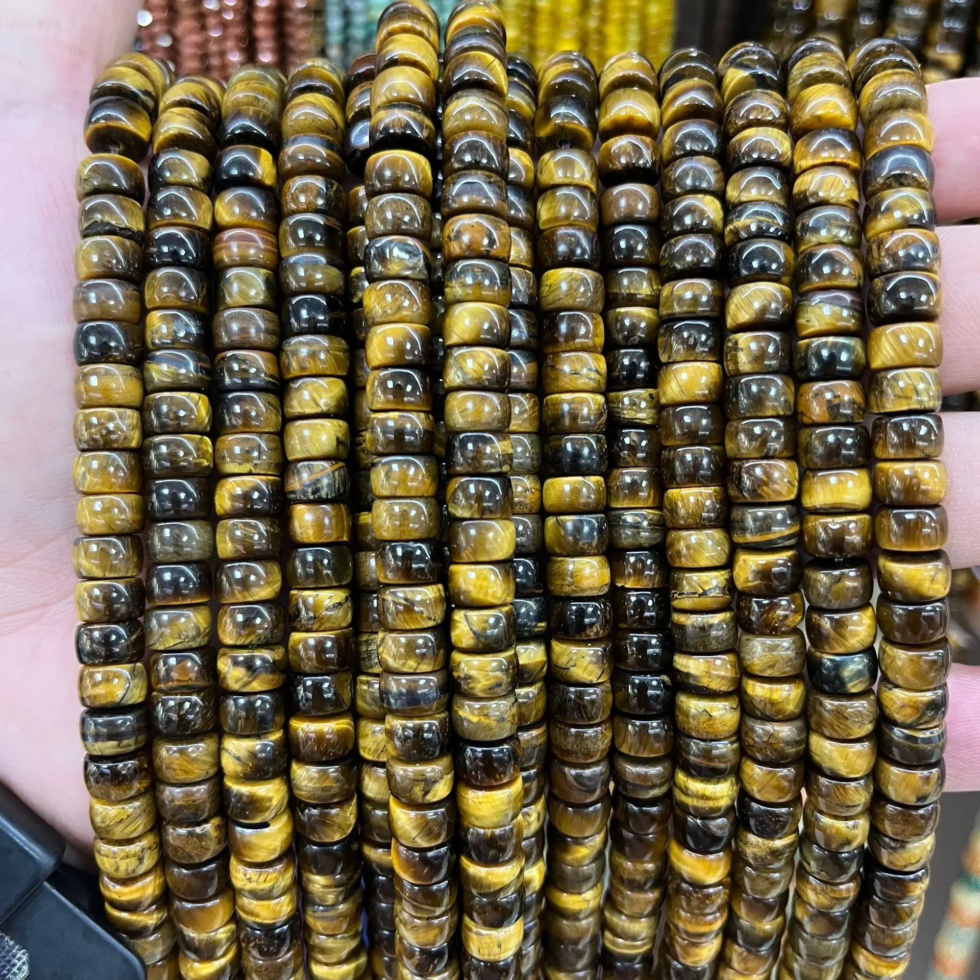 4x7mm Natural Stone, Tiger Eye Agate Tablet Beads, Rounded Abacus Beads, Beads, Jewelry DIY Bracelet Accessories Wholesale